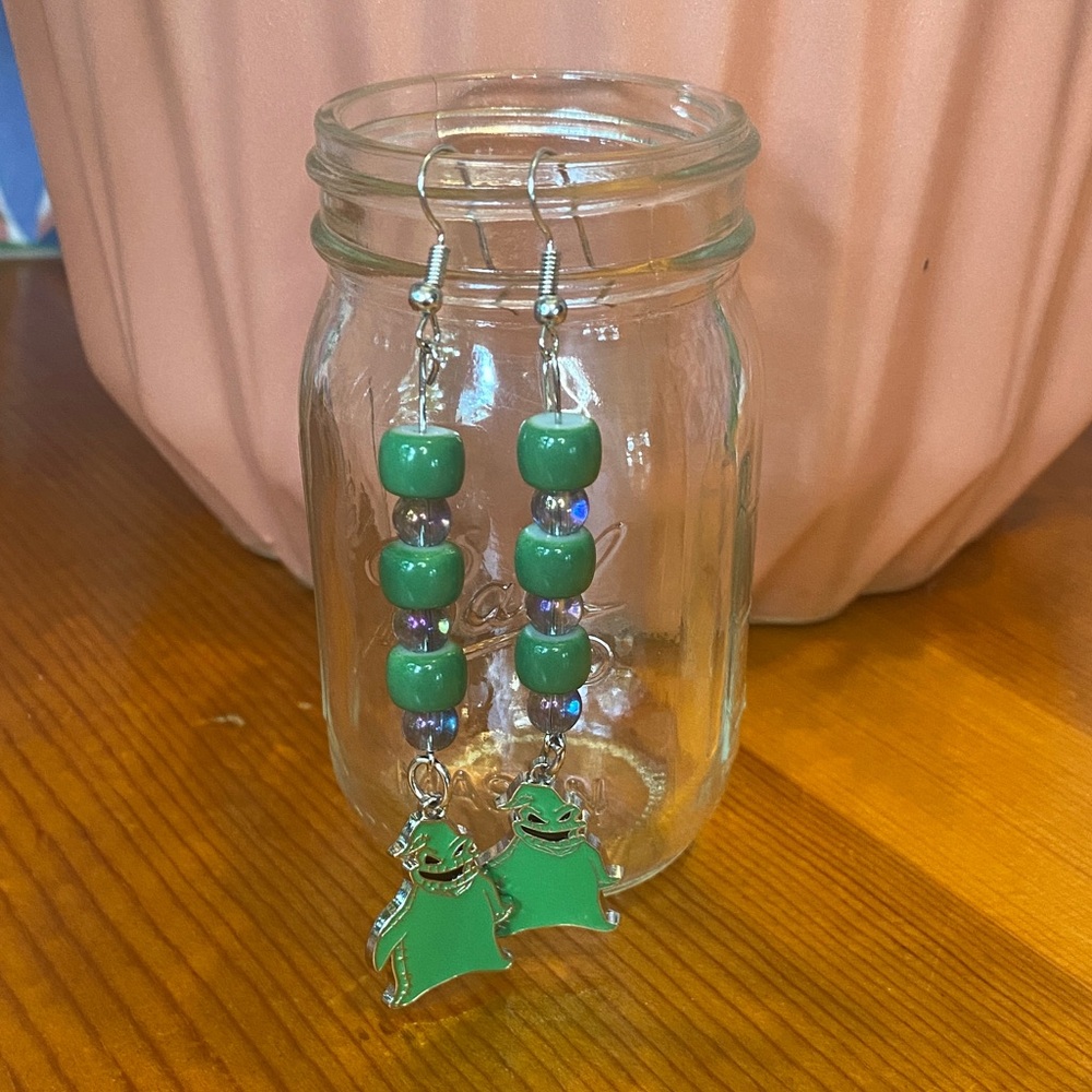 Hand Crafted Green Beaded Oggie Boggie Fashion Earrings